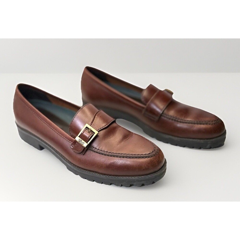 GH Bass & Co  Brown Leather Loafer Lug Sole Shoes Women Sz 7.5 N Preppy Academia